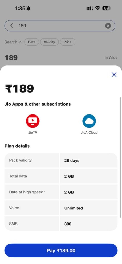 Jio Recharge plan