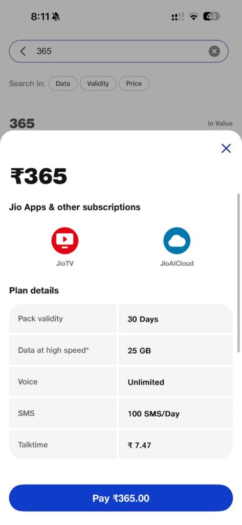 Jio 365 plan