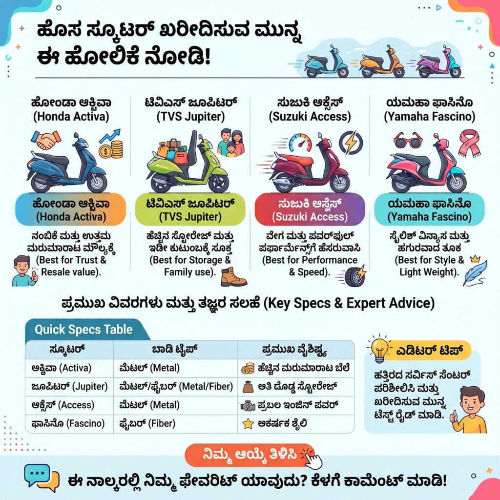 ಸ್ಕೂಟರ್‌ಗಳ ತುಲನಾತ್ಮಕ ಮಾಹಿತಿ ಪಟ್ಟಿ
