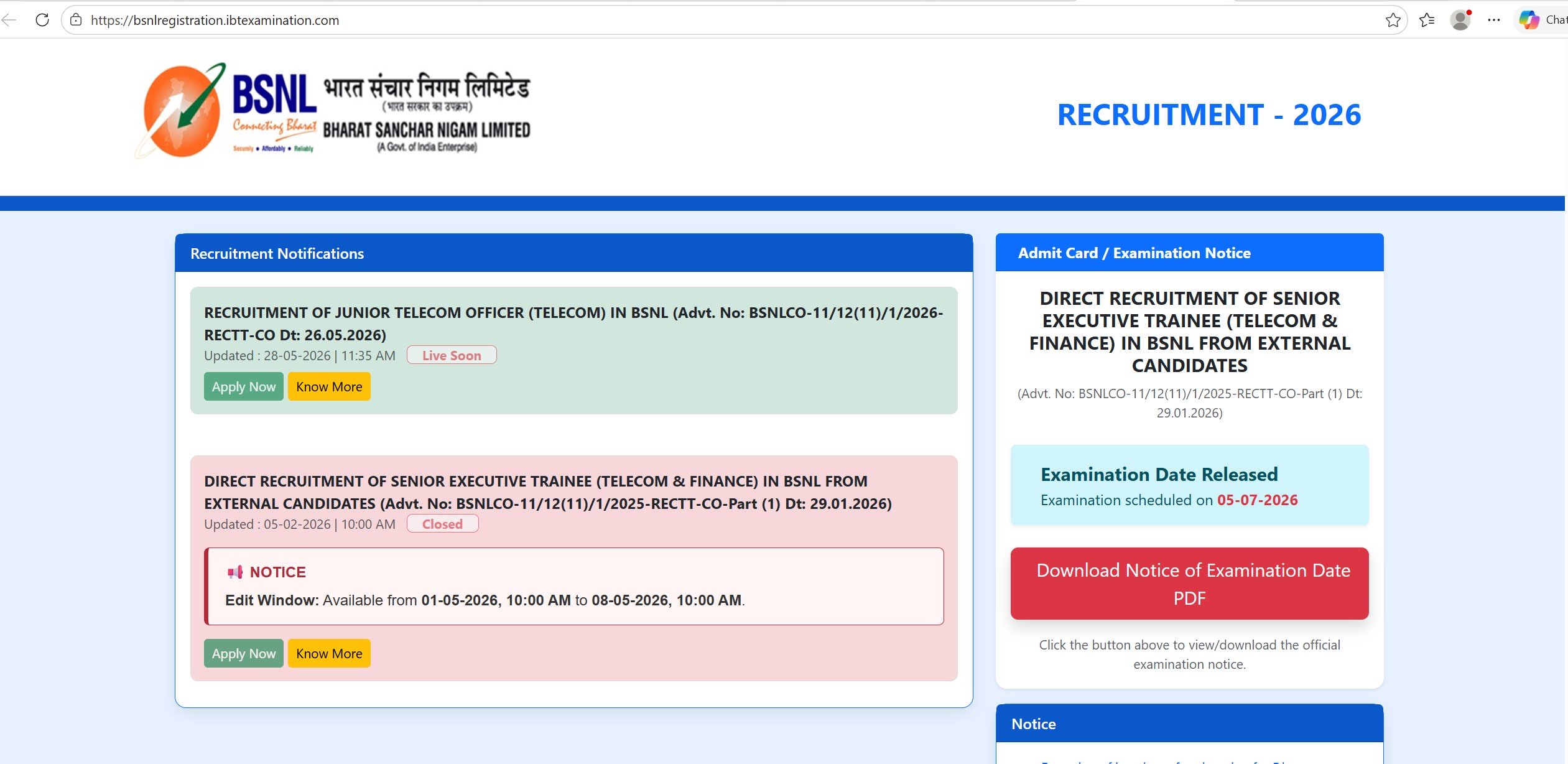 BSNL JTO recruitment 2026 apply now here